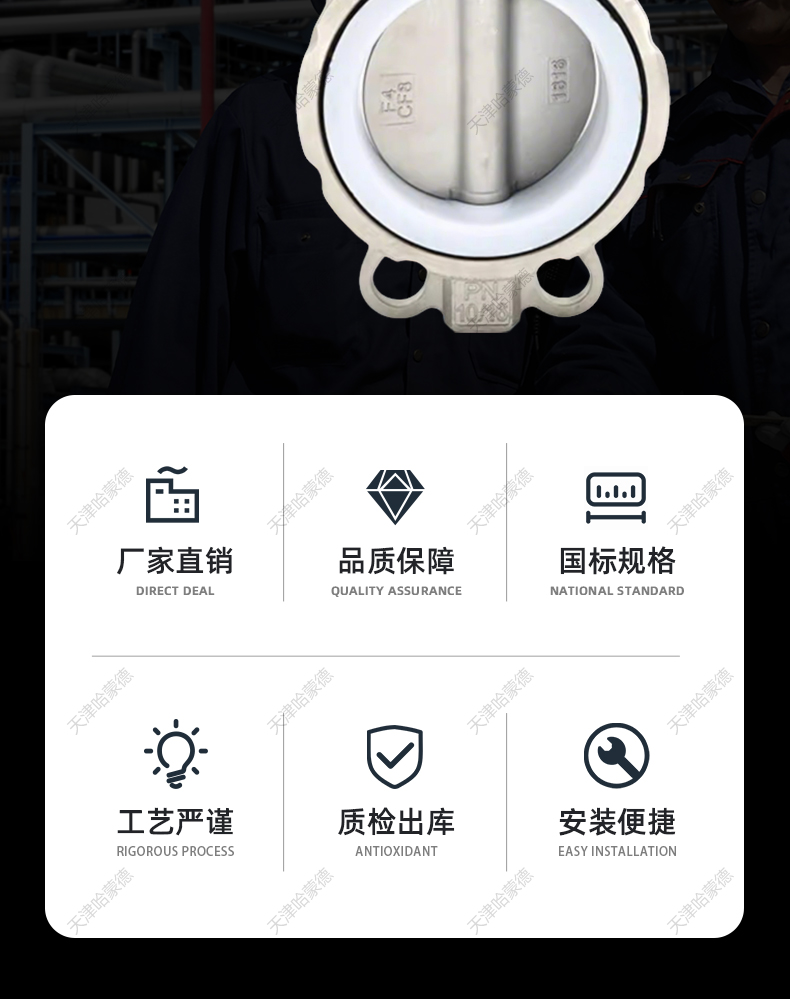 哈蒙德涡轮不锈钢四氟对夹式蝶阀304-316L材质阀体阀板D371F-16P.jpg