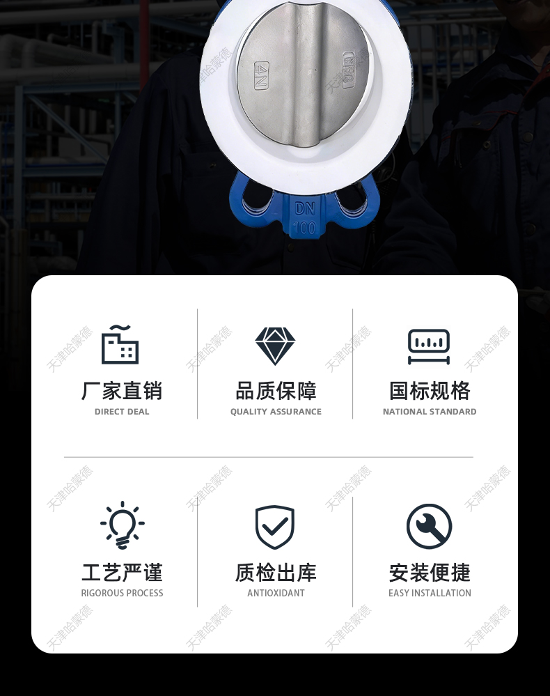 哈蒙德涡轮全衬四氟不锈钢304板对夹中线软密封蝴蝶阀D371F46-16Q.jpg