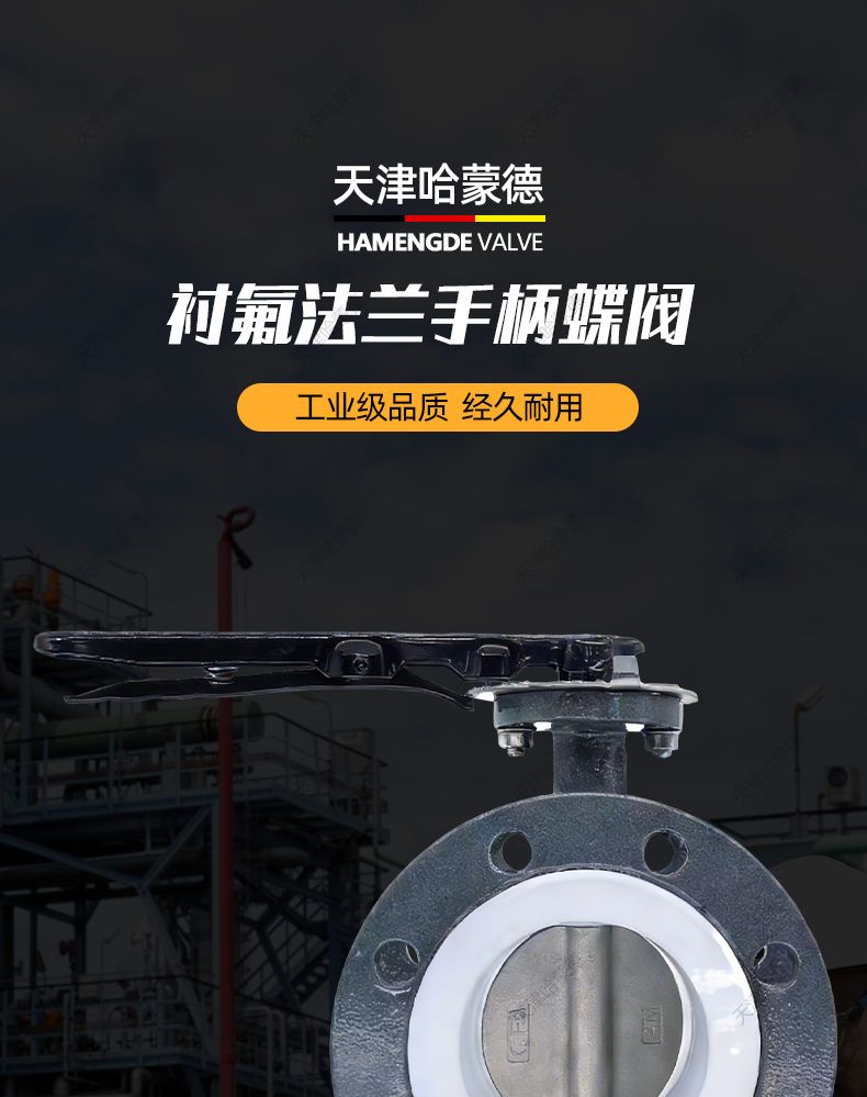 哈蒙德碳钢全衬聚四氟乙烯304板D341F46-16C软密封法兰蝶阀耐酸碱.jpg