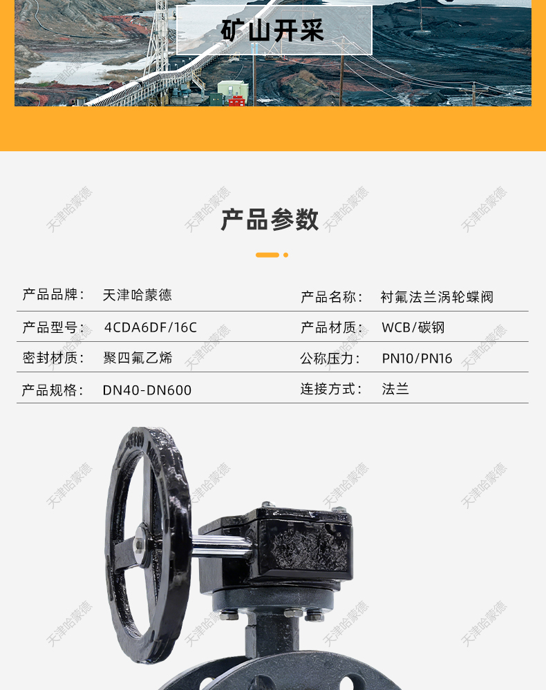哈蒙德涡轮铸钢法兰全衬四氟蝶阀衬氟304阀板碳钢蝶阀D341F4-10C.jpg