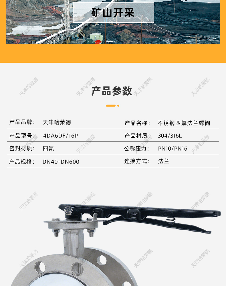 哈蒙德全不锈钢衬四氟法兰软密封中线碟蝶阀D41F46-1016P耐酸碱.jpg