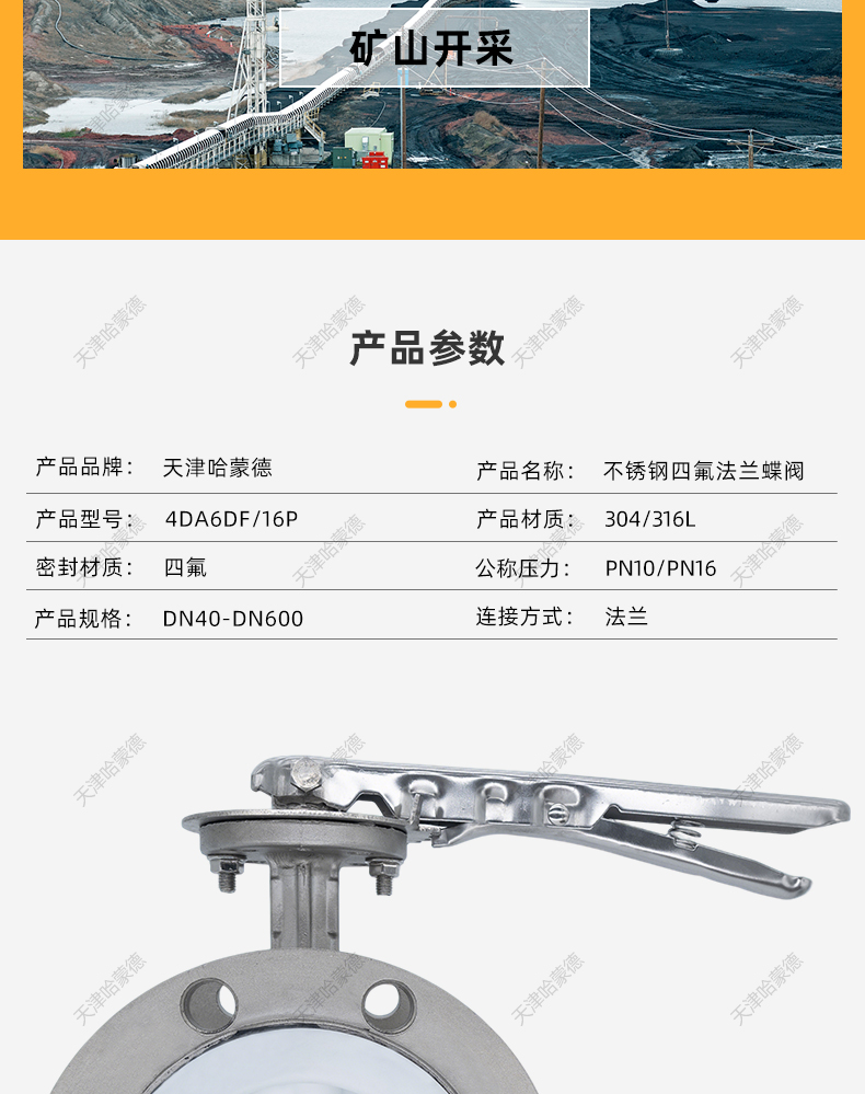 哈蒙德手柄全不锈钢衬四氟法兰蝶阀衬氟蝶阀304-316L材质D41F-10P.jpg