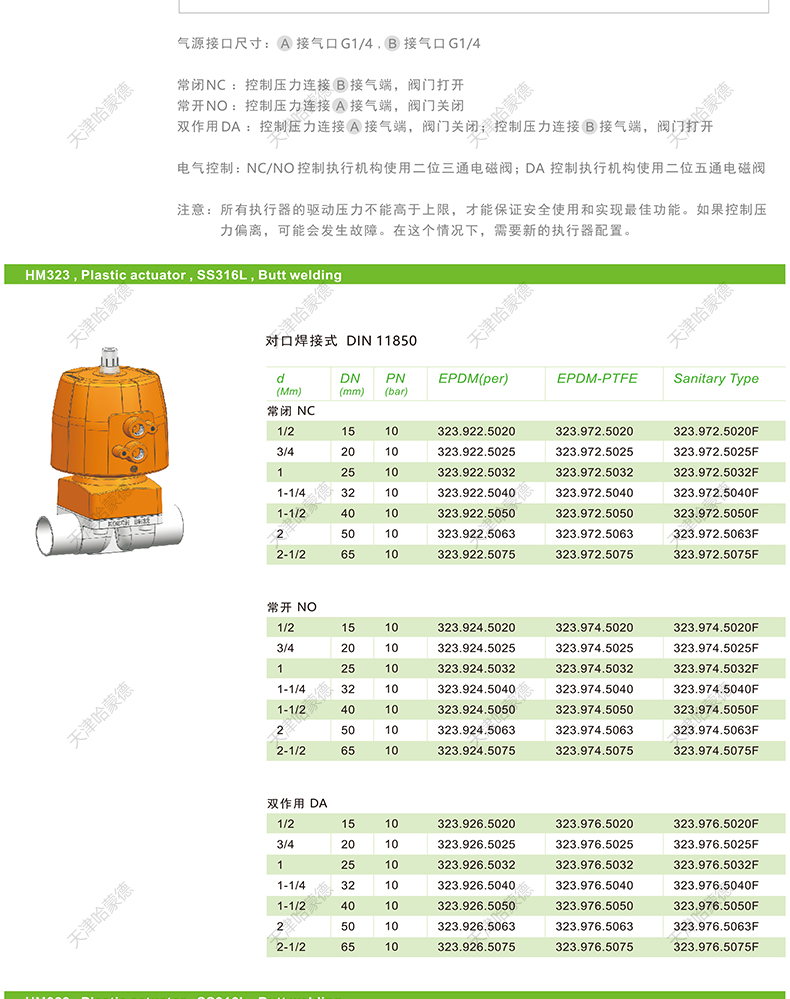 哈蒙德KOSCN MV323气动不锈钢隔膜阀SS316L材质焊接卡箍304隔膜阀.jpg