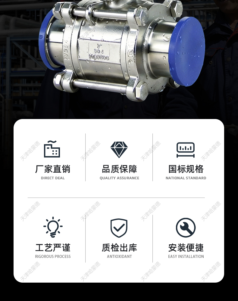 哈蒙德塑料执行器304-316气动三片式快装球阀不锈钢卫生级卡箍盘.jpg