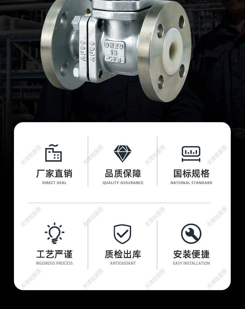 哈蒙德气动衬氟不锈钢法兰球阀全塑料气动执行器气缸防腐单双作用.jpg